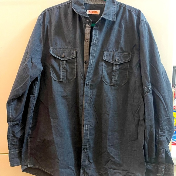 Set Of 2 Shirts Mens MICHAEL BRANDON / AMERICAN RAG SZ M Gray Denim Long Sleeves - Picture 2 of 11